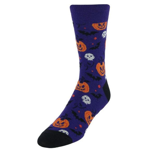 CTM Men's Spooky Halloween Pumpkin Bats and Skull Novelty Socks (1 Pair) - Picture 1 of 2